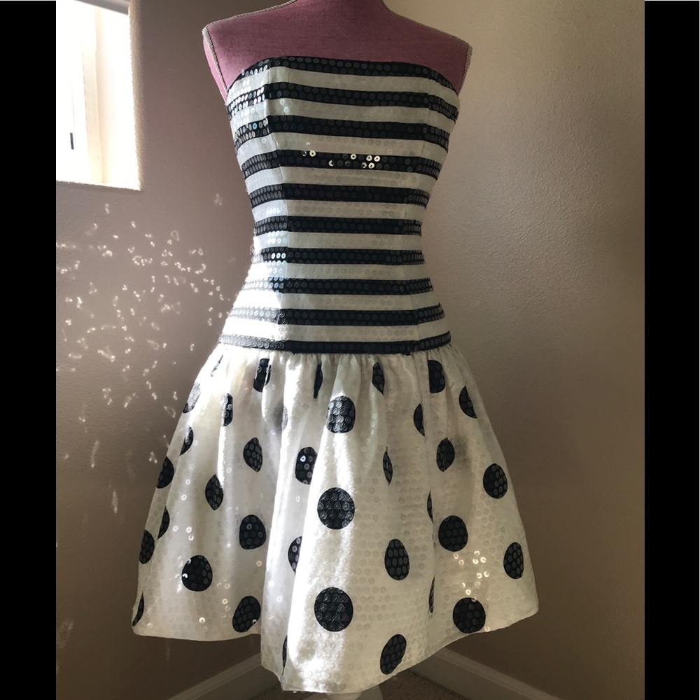 Strapless,  sequin,  Morton Myles dress